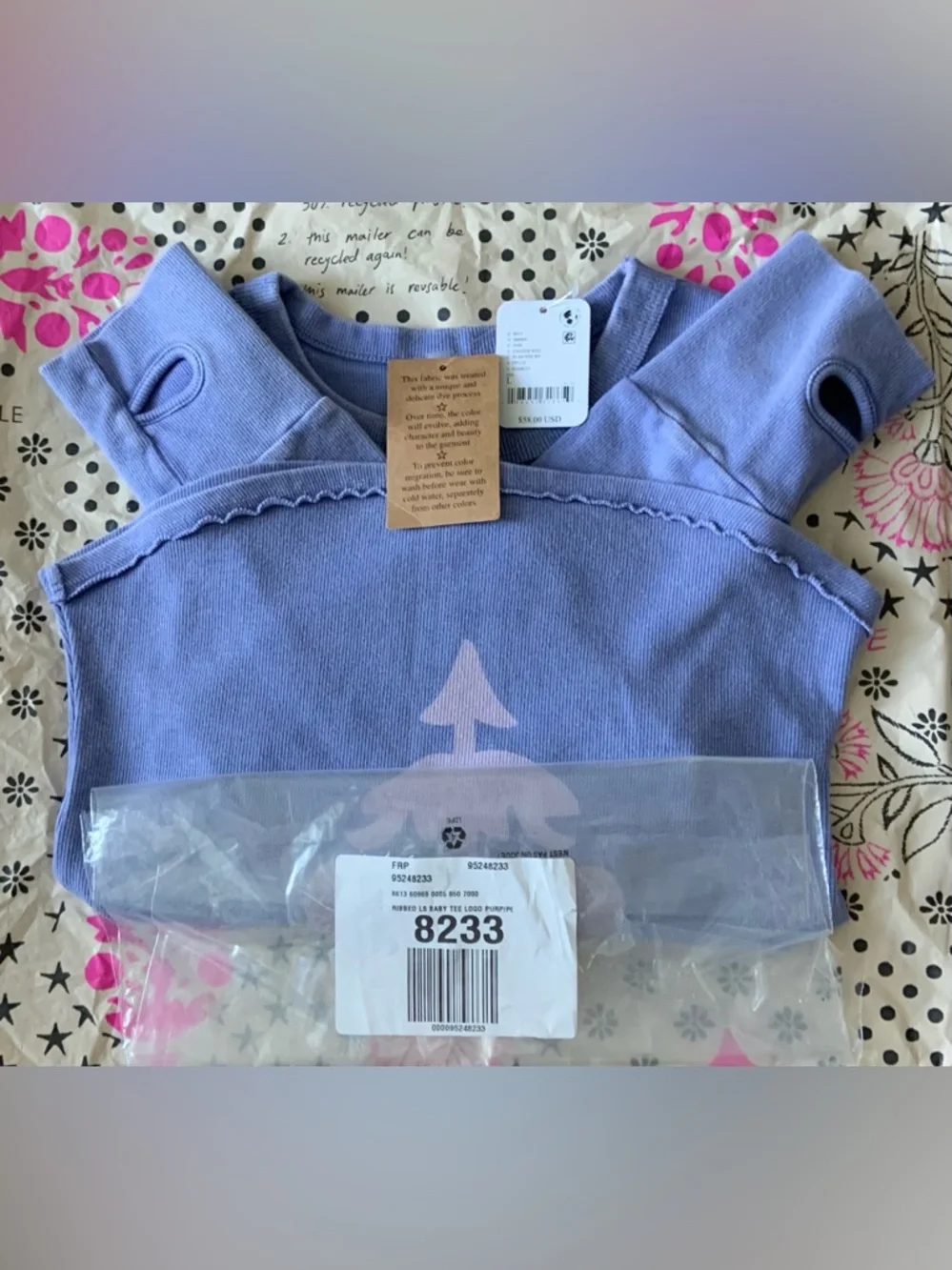 Free People Movement ~ Ribbed Long Sleeve Logo Baby Tee ~ Large ~ NWT * - Picture 9 of 16